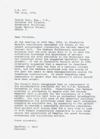 Letter from Geoffrey J. Hand, Chairman of the Arts Council to Richie Ryan, Minister for Finance. 